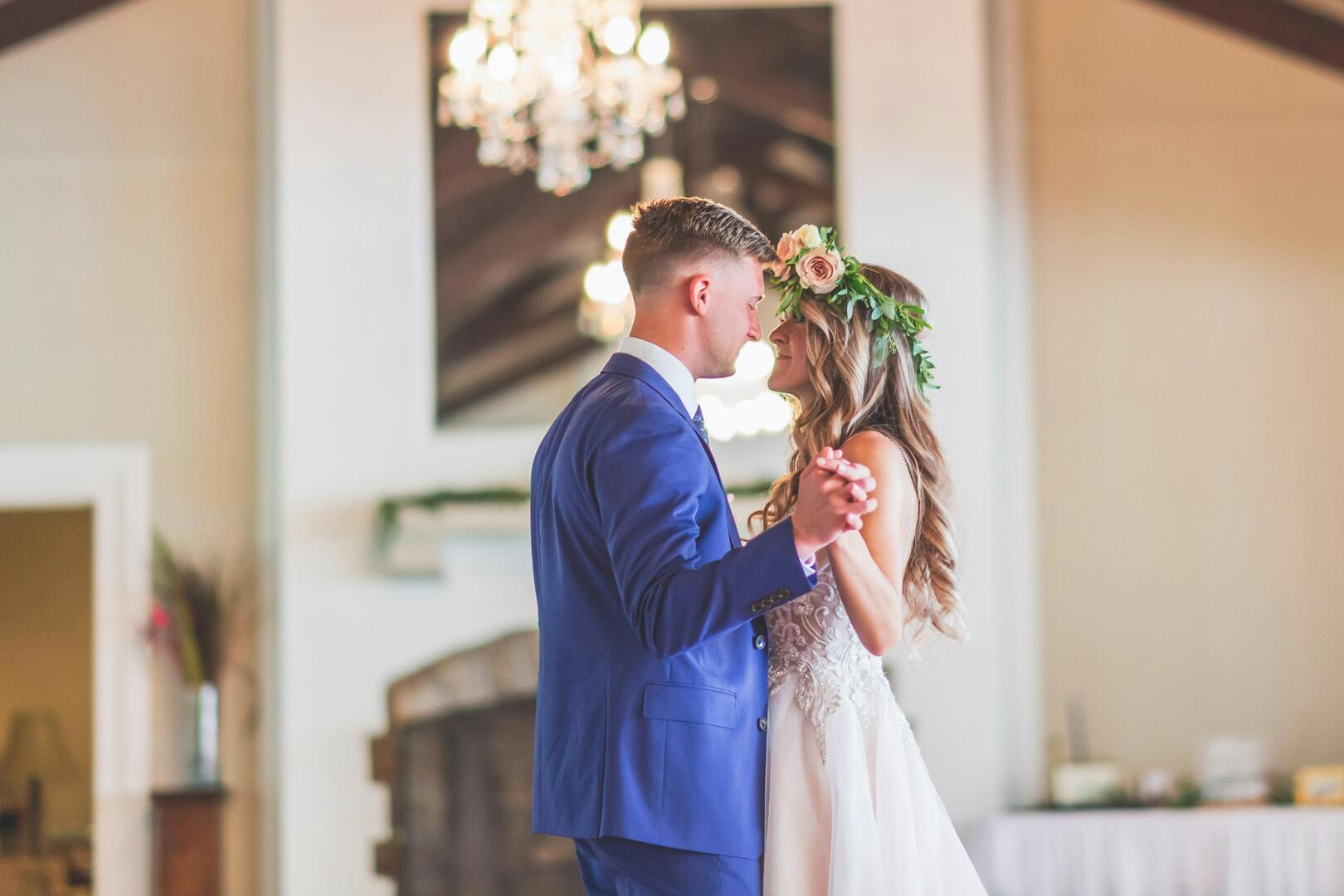 Bride and groom first dance at wedding reception