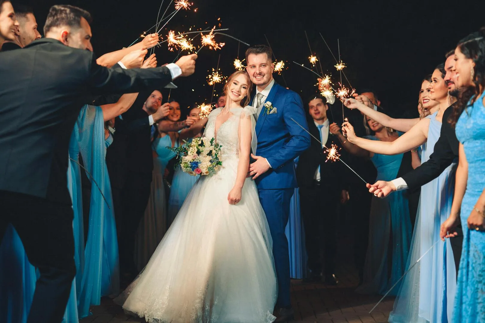 Wedding guests dancing and celebrating on the dancefloor at a Staffordshire venue